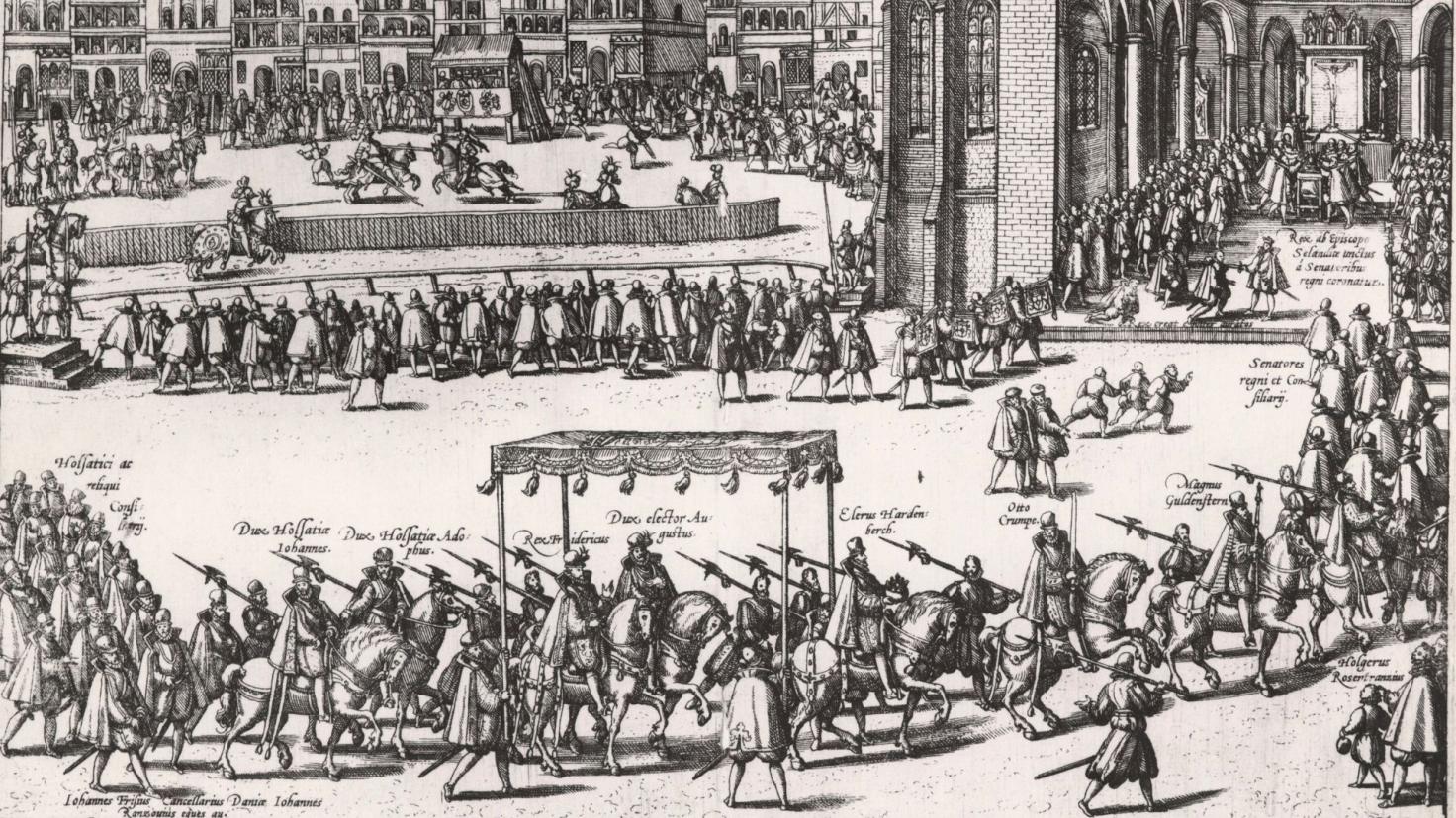 Kobberstik af Frederik 2.s kroning i København i 1559. 