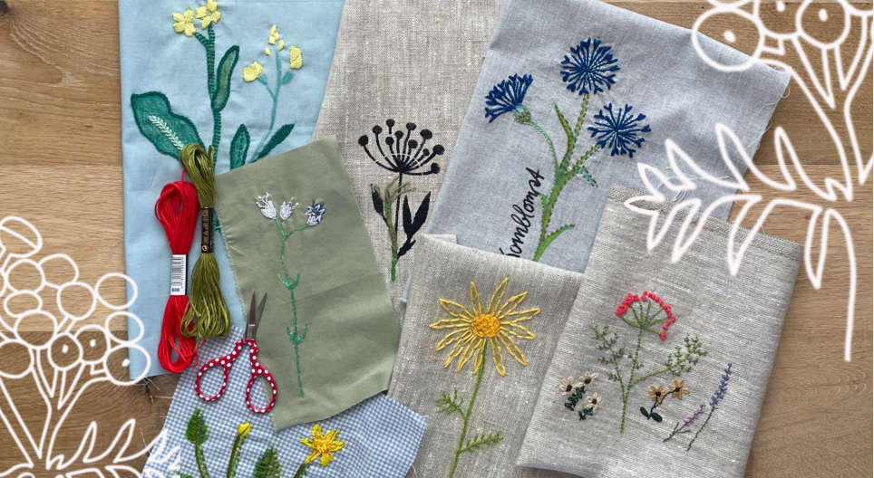 billede af broderier med vilde blomster 