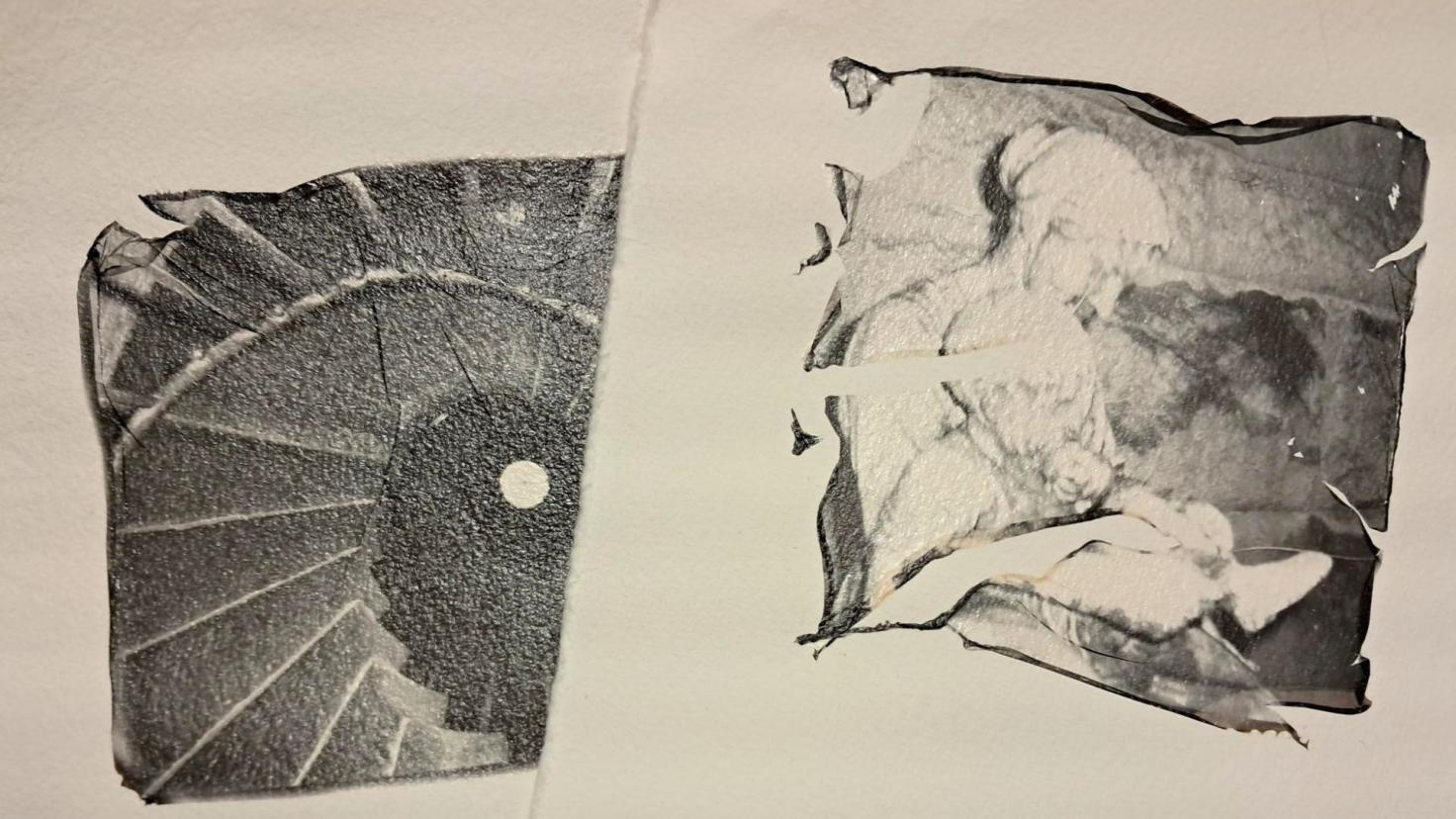 To polaroidfotos omdannet til kunstværker i sort-hvid