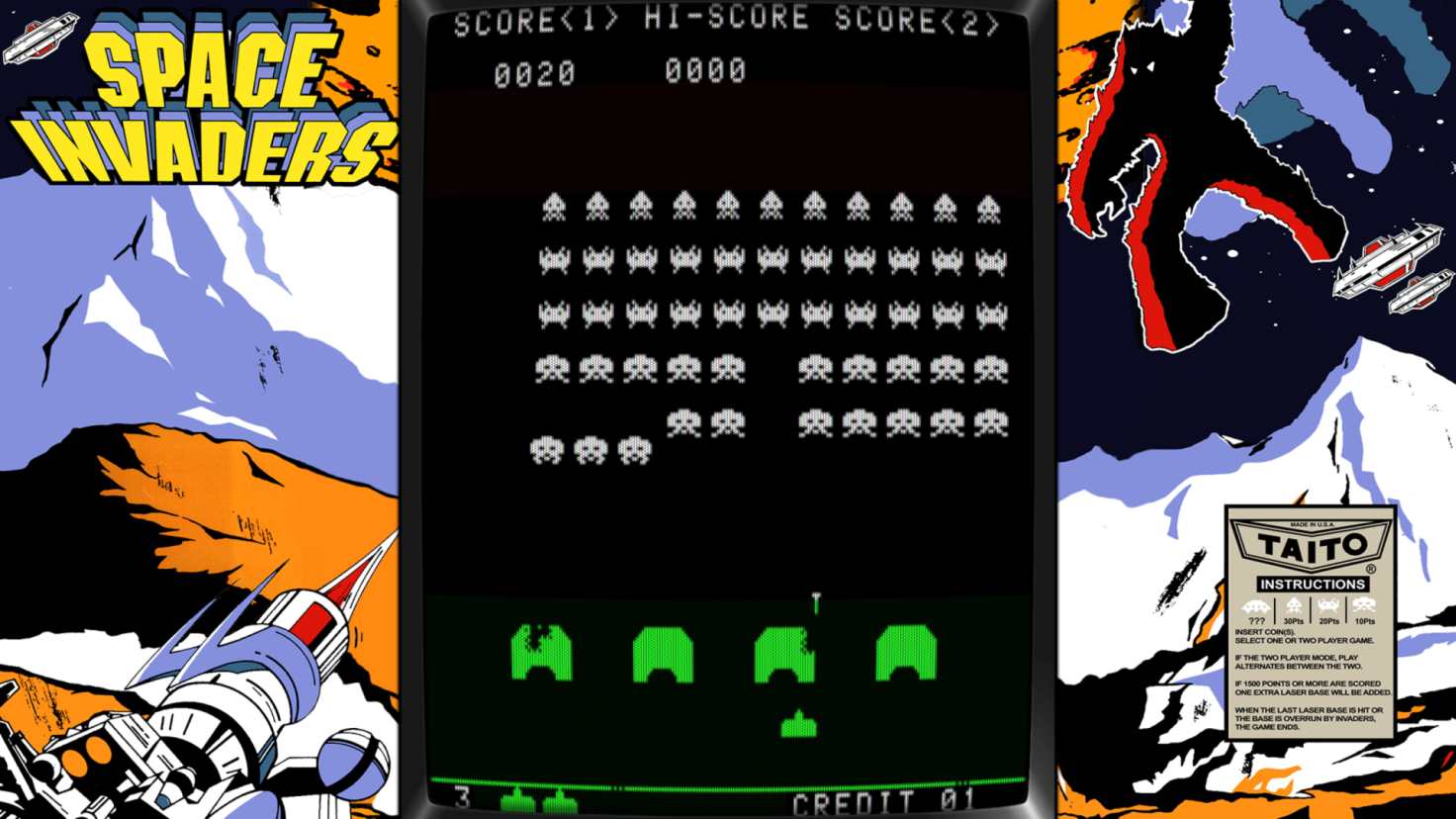 Screenshot af arcadespillet Space Invaders fra 1978
