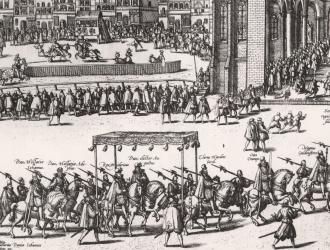 Kobberstik af Frederik 2.s kroning i København i 1559. 